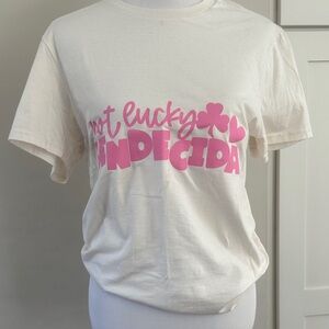 White T-Shirt with Pink Graphic